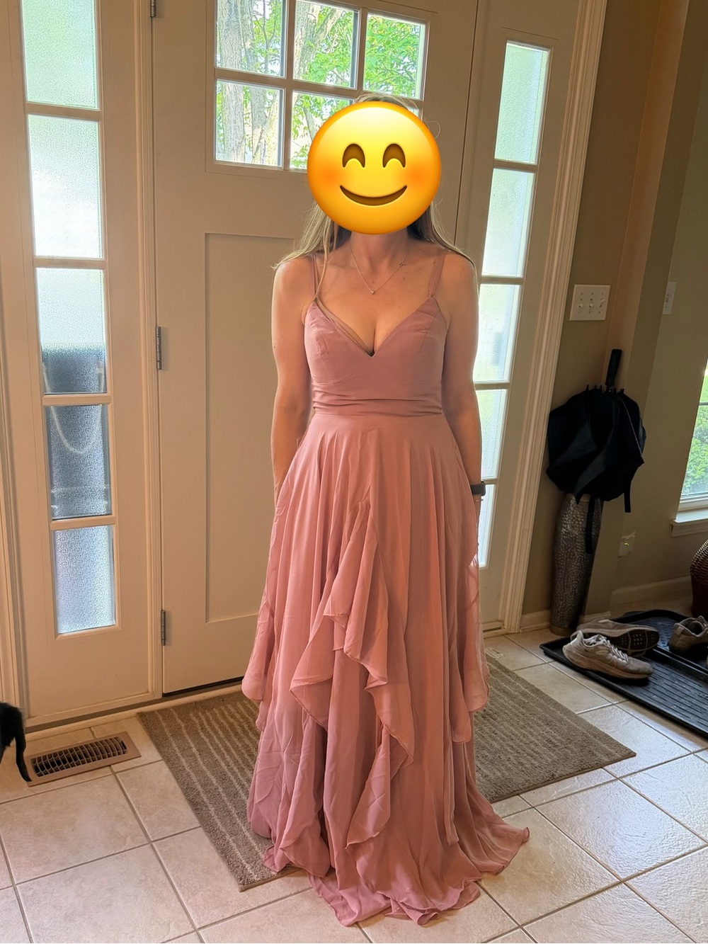 Azazie Blush Rose A-Line Chiffon Dress - Elegant Spaghetti Strap Gown